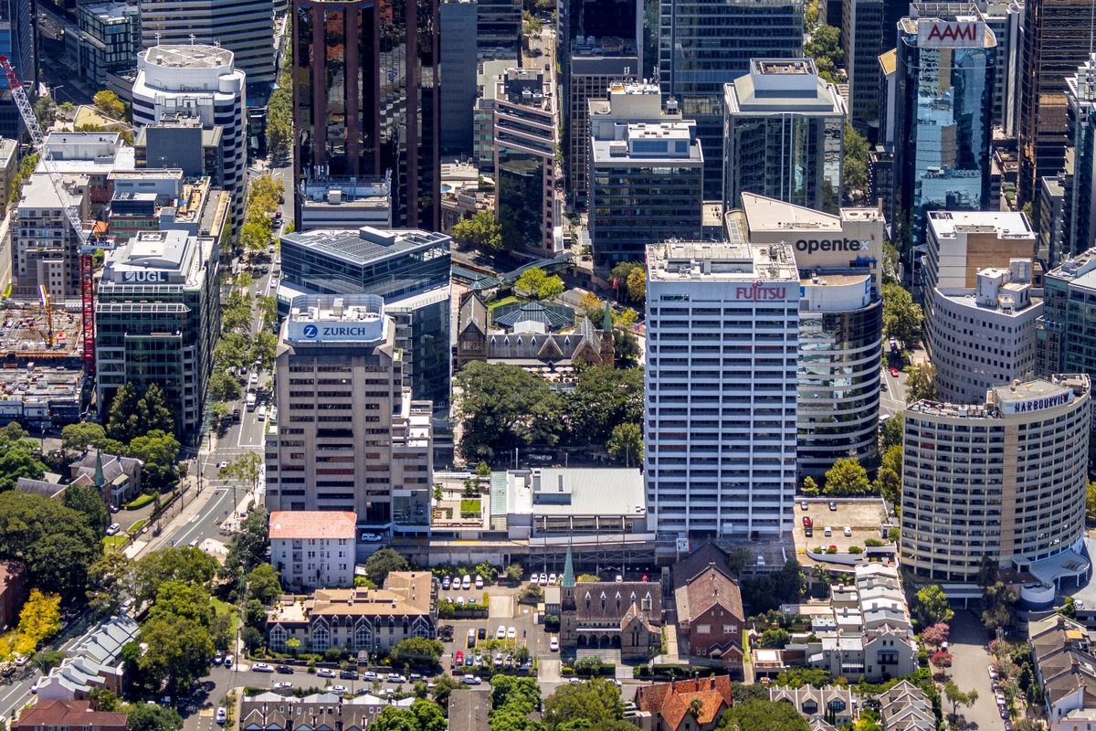 Aerial photograph of the existing Zurich building at 5 Blue Street